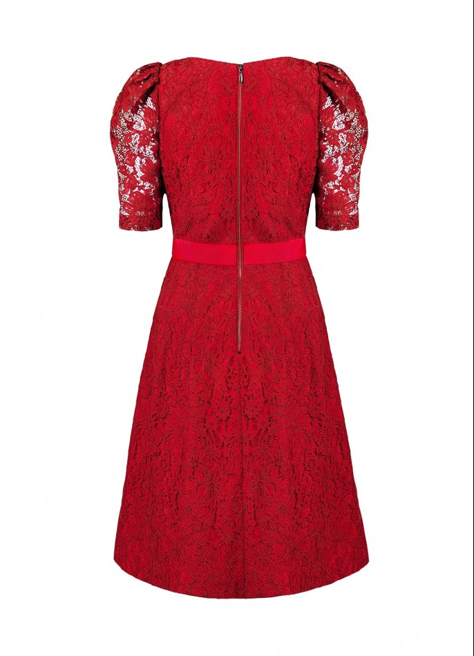 RED LACE AND COTTON DRESS